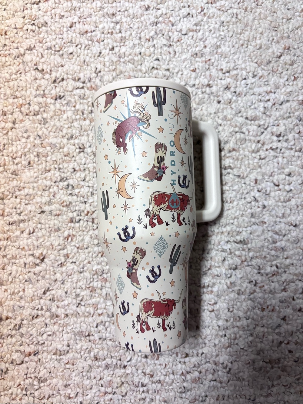 Hydro Jug White Western-Print Insulated Travel Mug - Red Accent